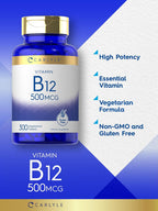 Carlyle Vitamina B-12 500mcg | 300 Comprimidos | Suplemento Vegetariano
