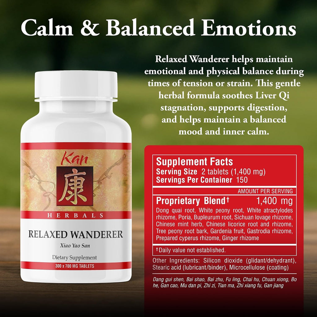 Kan Herbs Relaxed Wanderer Tablets – Fórmula Herbal Tradicional China Xiao Yao San, 300 Comprimidos