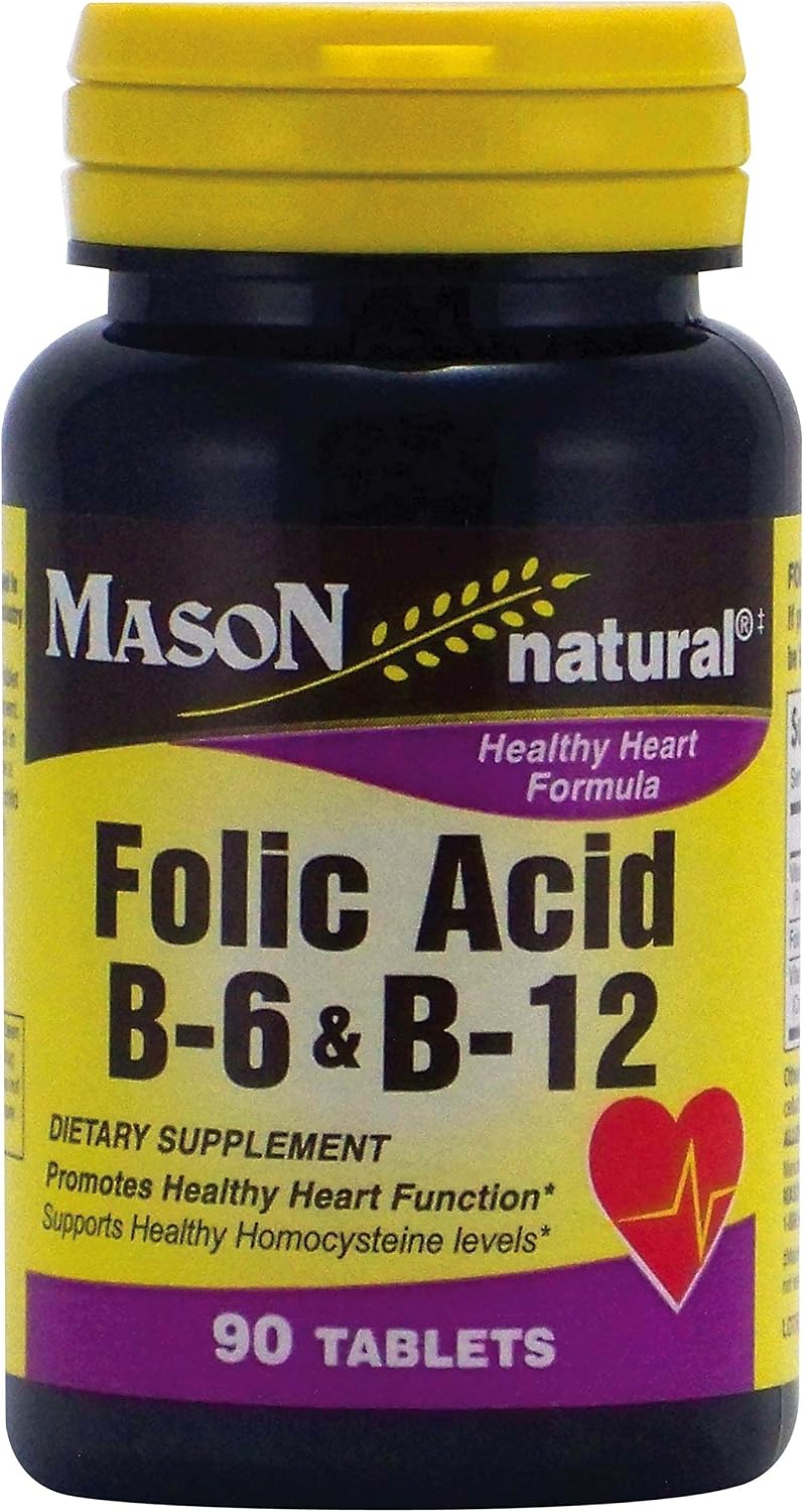 Mason Natural Folic Acid, Vitamin B6 and B12 - 90 Tablets (4-Pack)