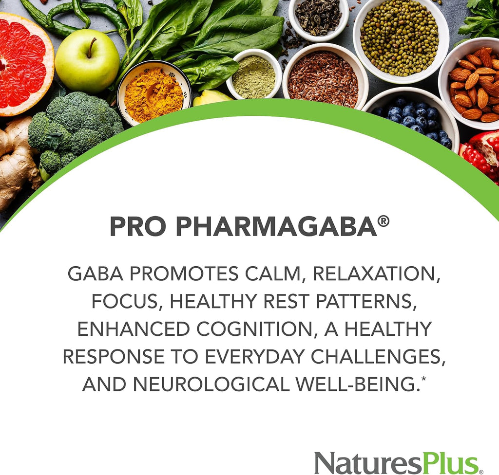NaturesPlus PRO PharmaGABA 200mg - 60 Cápsulas - Complemento para la Calma y la Relajación