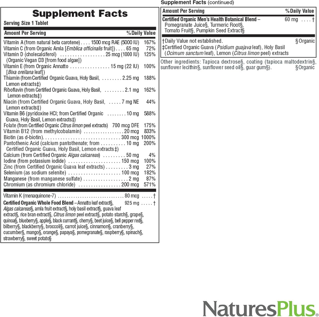 NaturesPlus Source of Life Garden Men's Once Daily Multivitamin - 30 Comprimidos - Multivitamínico Orgánico para Hombres