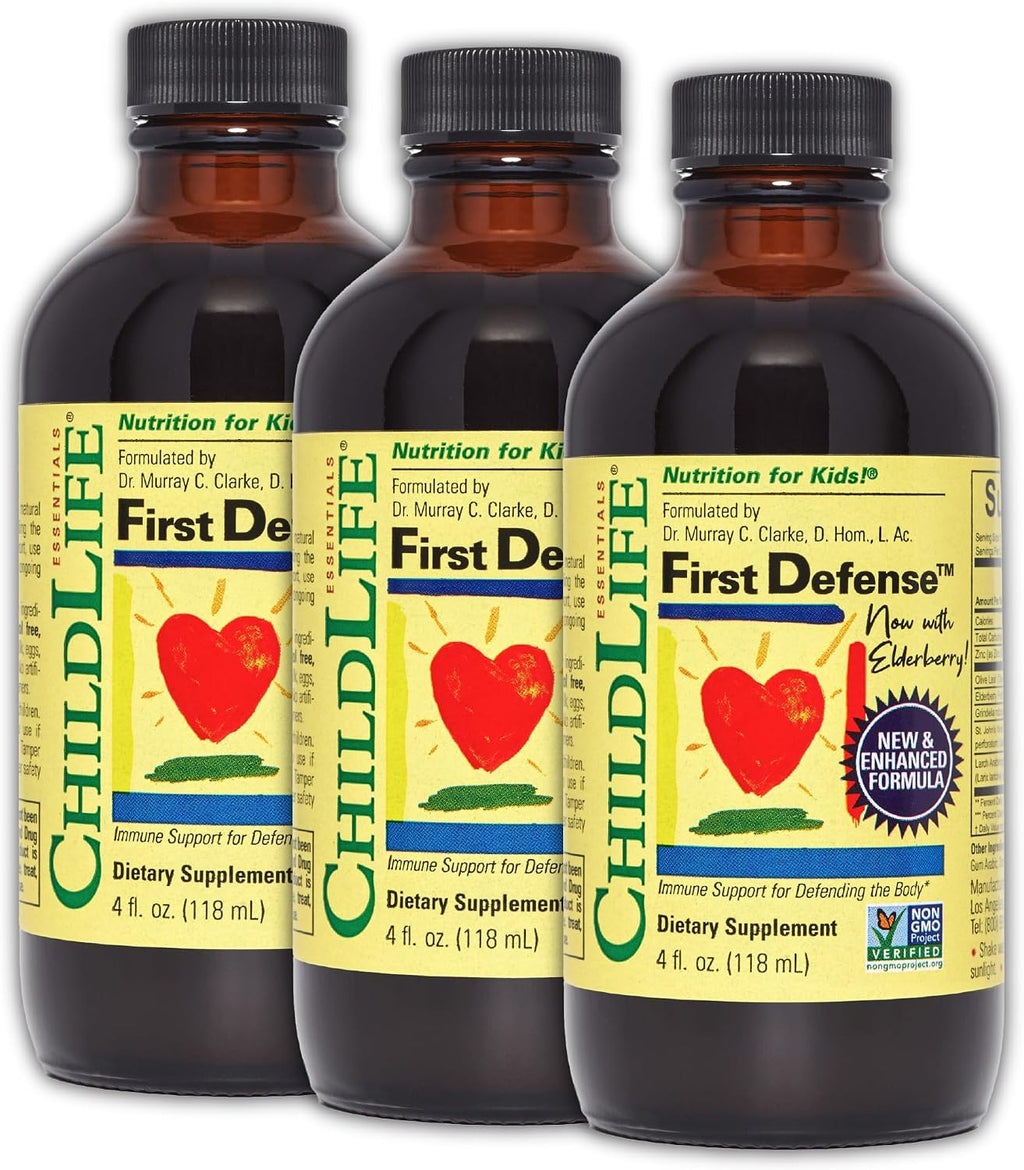 CHILDLIFE ESSENTIALS First Defense - Jarabe de Defensas para Niños con Saúco y Zinc - 118 ml (Pack de 3)