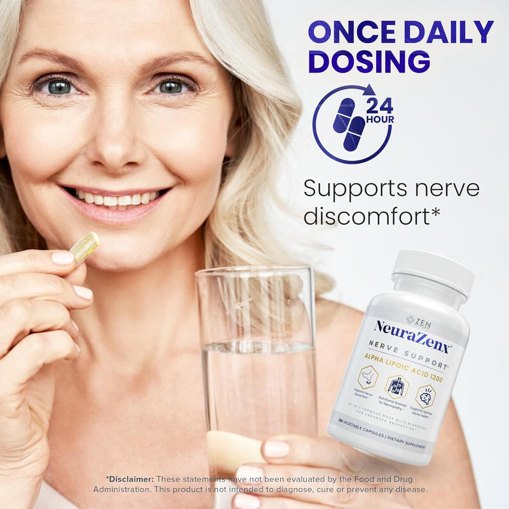 Zen Nutrients NeuraZenX - Suplemento de Apoyo Nervioso con Ácido Alfa Lipoico, Benfotiamina, L-Carnitina y Cúrcuma