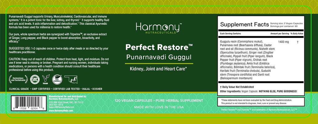 Punarnavadi Guggul - 120 Cápsulas Veganas - Harmony Nutraceuticals