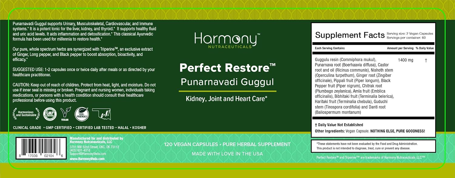 Punarnavadi Guggul - 120 Cápsulas Veganas - Harmony Nutraceuticals