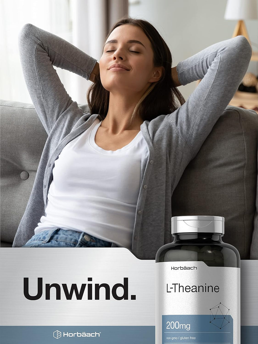 Horbäach L-Teanina | 200mg | 400 Cápsulas | Formato Económico | Sin OGM, Sin Gluten