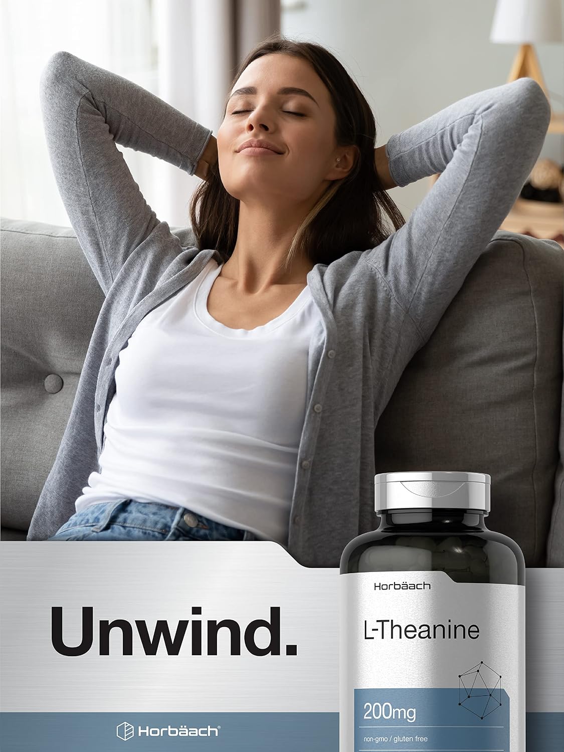 Horbäach L-Teanina | 200mg | 400 Cápsulas | Formato Económico | Sin OGM, Sin Gluten