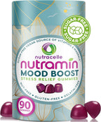 NUTRAMIN Mood Boost Gomitas Multivitamínicas - Deliciosas gomitas antiestrés con magnesio, ashwagandha y vitaminas del grupo B para la calma y el enfoque - Sin azúcar, veganas, sin gluten (90 unidades)