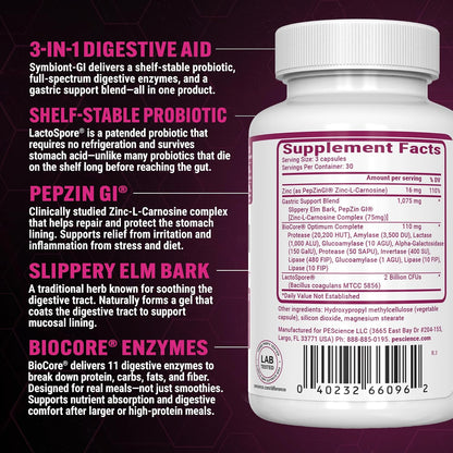 PEScience Symbiont-GI Cápsulas para la Salud – Biocore Optimal Complete Enzyme Blend: Una mezcla de enzimas – Image 2