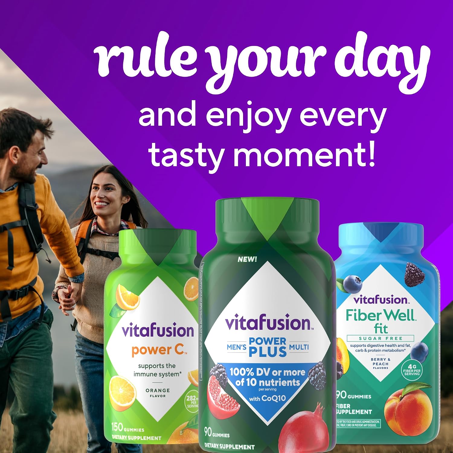 Vitafusion Power+ Multivitamínico para hombres con CoQ10 - Sabor a arándano y granada