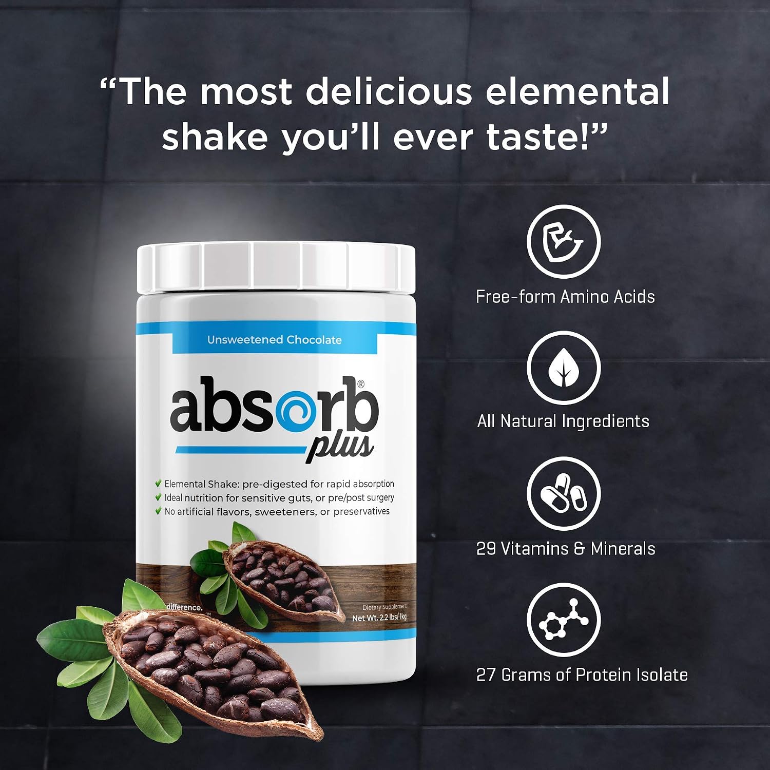 Proteína Aislada - Suplemento Dietético para la Salud Intestinal y Apoyo Nutricional (100 g, Chocolate sin Endulzar)