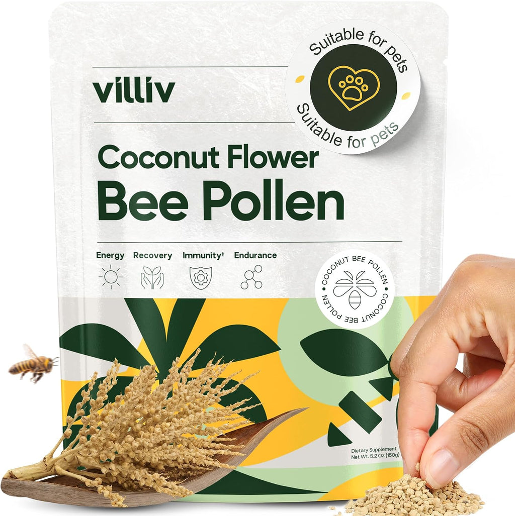 Granulos de Polen de Abeja de Flores de Coco - Superalimento Antioxidante, Aminoácidos, Proteínas - Multivitamínico Natural - No GMO, Paleo y Keto - 147g