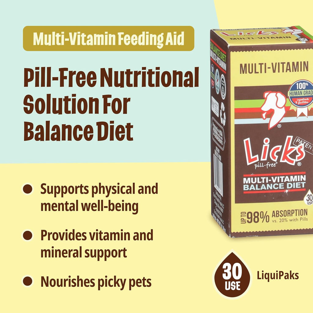 Licks Multi-Vitamin - Daily Nutritional Support for Puppies, Adults, and Seniors - Canine Multivitamin with Calcium, Vitamins A, D, E, and B12 - Pill-Free Gel Packets - 30 Packets