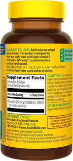 Nature Made Vitamina D3 10000 IU (250 mcg) Máxima Potencia, 60 Cápsulas Blandas