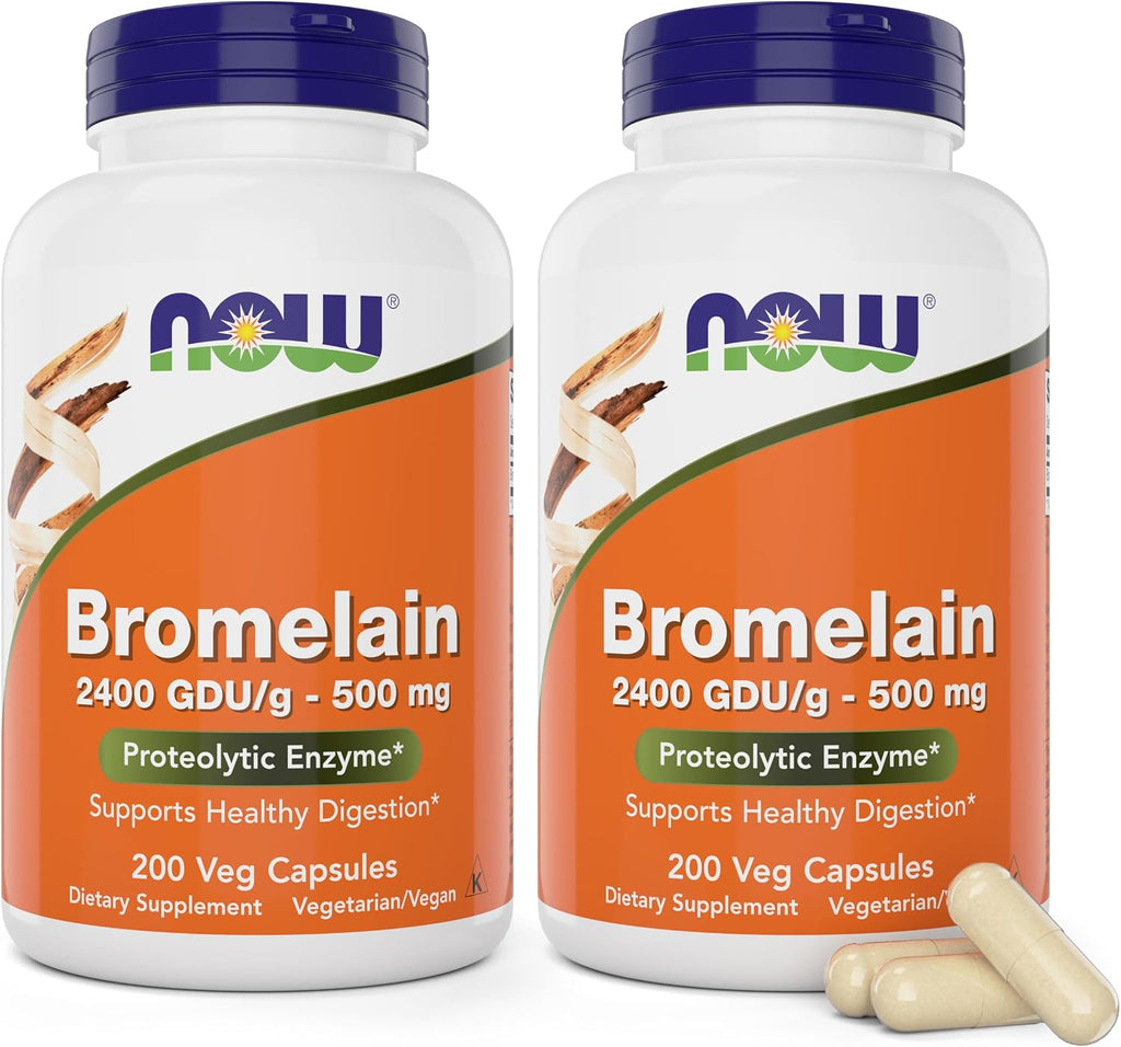 NOW Foods Bromelina 500 mg, 200 Cápsulas Veganas (Pack de 2)