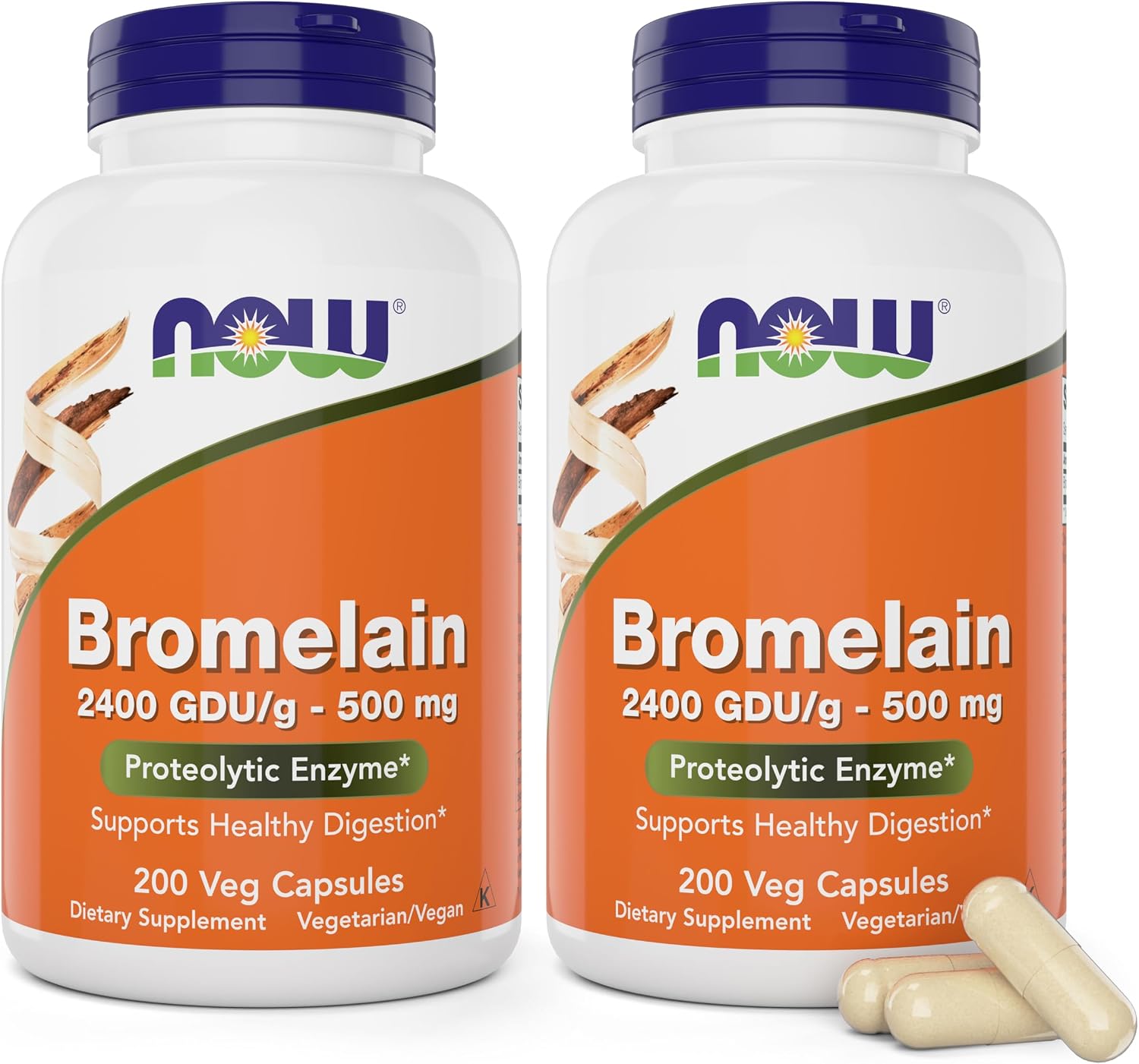 NOW Foods Bromelina 500 mg, 200 Cápsulas Veganas (Pack de 2)