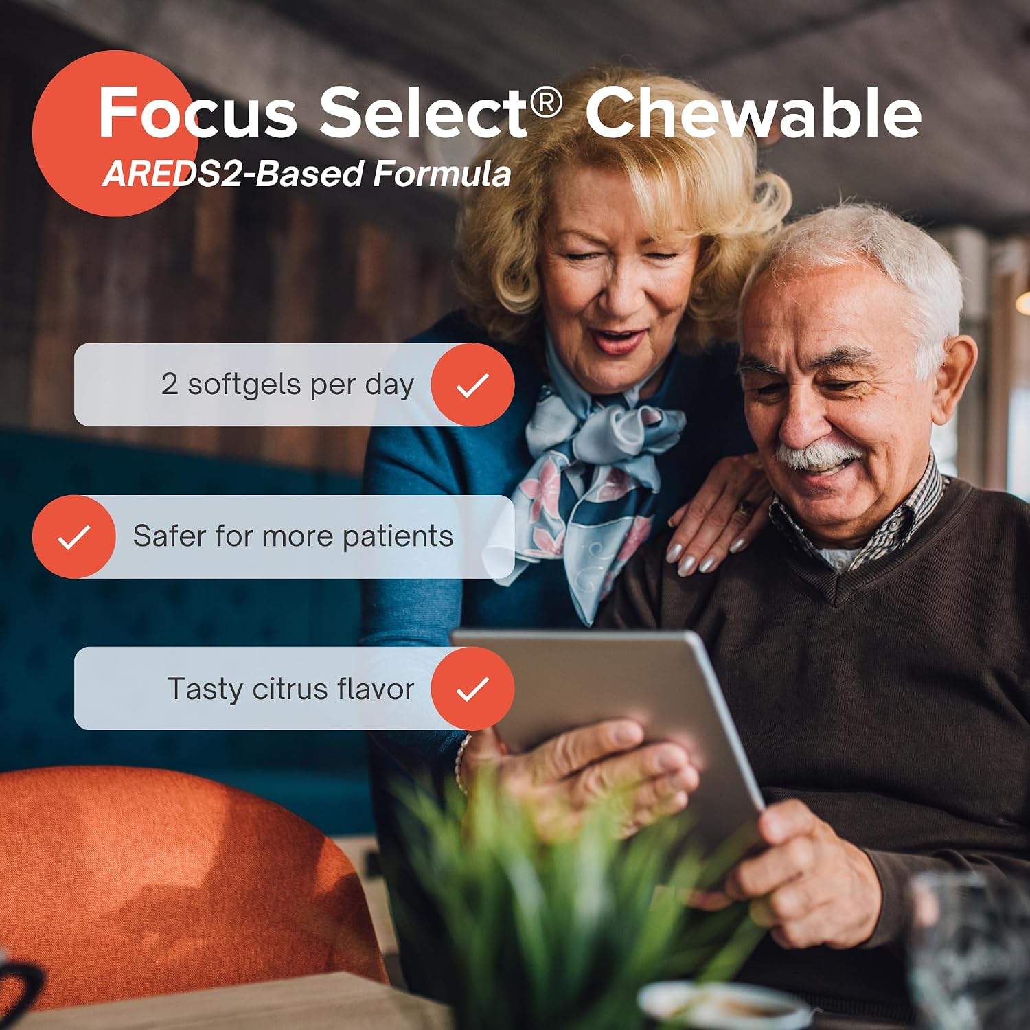 Focus Select AREDS2 Base Suplemento Ocular Masticable - 180 Comprimidos (90 Días) Sabor Cítrico - Bajo en Zinc, Paquete de 2