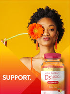 Carlyle Vitamin D3 Gummies 5000 IU (125 mcg) | 90 Count | Peach Flavor | Vegetarian, Non-GMO & Gluten Free Supplement
