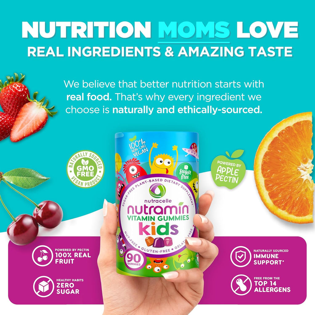 Nutracelle NUTRAMIN Multivitamínico para Niños - Sin Azúcar, Sin Alérgenos, 100% Vegano - 90 Gominolas