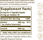 Solgar Choline and Inositol 500 mg/500 mg, 100 Vegetable Capsules