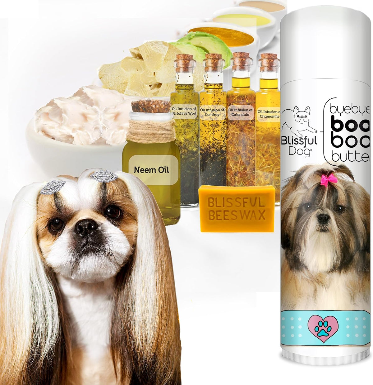 The Blissful Dog .50 oz Tube Shih Tzu Booboo – Aceite de oliva: emoliente y rico en antioxidantes. – Image 2