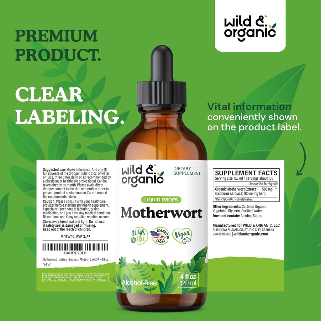 Wild & Organic Tintura de Motherwort - 4 fl oz (118 ml)