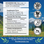 Pure Mountain Botanicals Cápsulas de Raíz de Diente de León - 450mg Orgánico - 90 Cápsulas Veganas Kosher Sin OGM