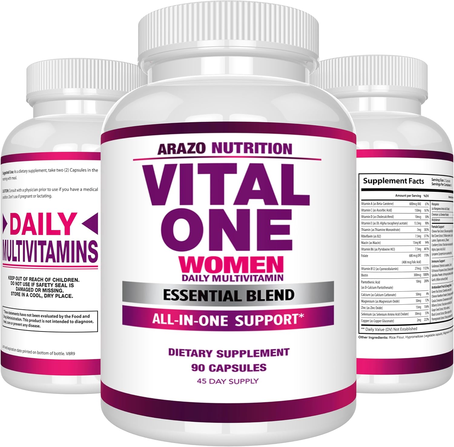 Arazo Nutrition Vital One Multivitamínico para Mujeres - 90 Cápsulas Veganas