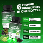 Cadane Suplemento de Bergamota Cítrica con Vitamina C, CoQ10, Saúco, Alcachofa y Pimienta Negra - 60 Cápsulas - 30 Días