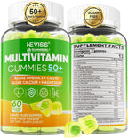 Multivitamínico para Hombres 50+ Sin Azúcar con Omega-3, CoQ10, D3K2, Calcio, Magnesio, Zinc y Vitaminas A, C y E - 60 Gomitas