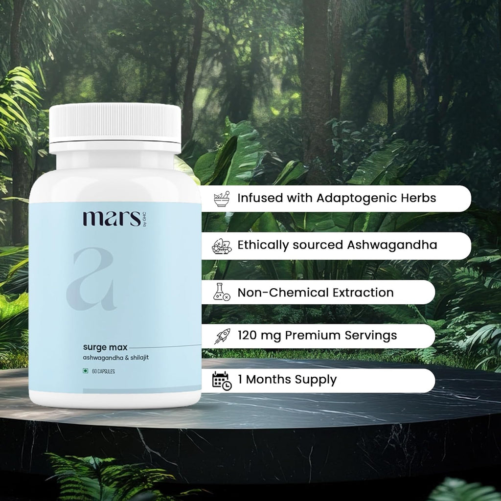 Mars Surgemax - Cápsulas Naturales con Shilajit y Safed Musli, 60 Cápsulas