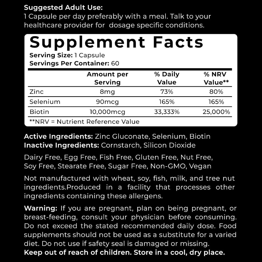 VWS Biotin 10,000 mcg con Zinc y Selenio - 60 Cápsulas Veganas