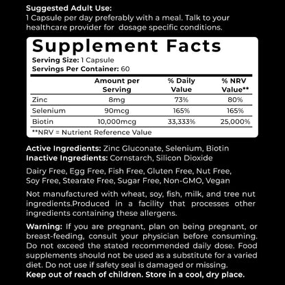 VWS Biotin 10,000 mcg con Zinc y Selenio - – Zinc: Contribuye al mantenimiento del cabello, la piel y las uñas en – Image 2