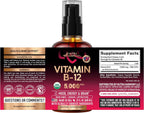 Spray Sublingual de Vitamina B12 Orgánico USDA - 5000 mcg - Metilcobalamina - 60 ml (2 Meses)