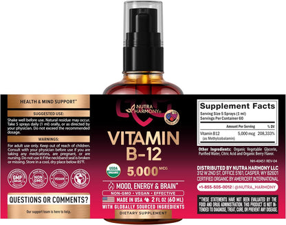 Spray Sublingual de Vitamina B12 Orgánico – Personas mayores de 50 años, cuya capacidad para absorber la vitamina – Image 2