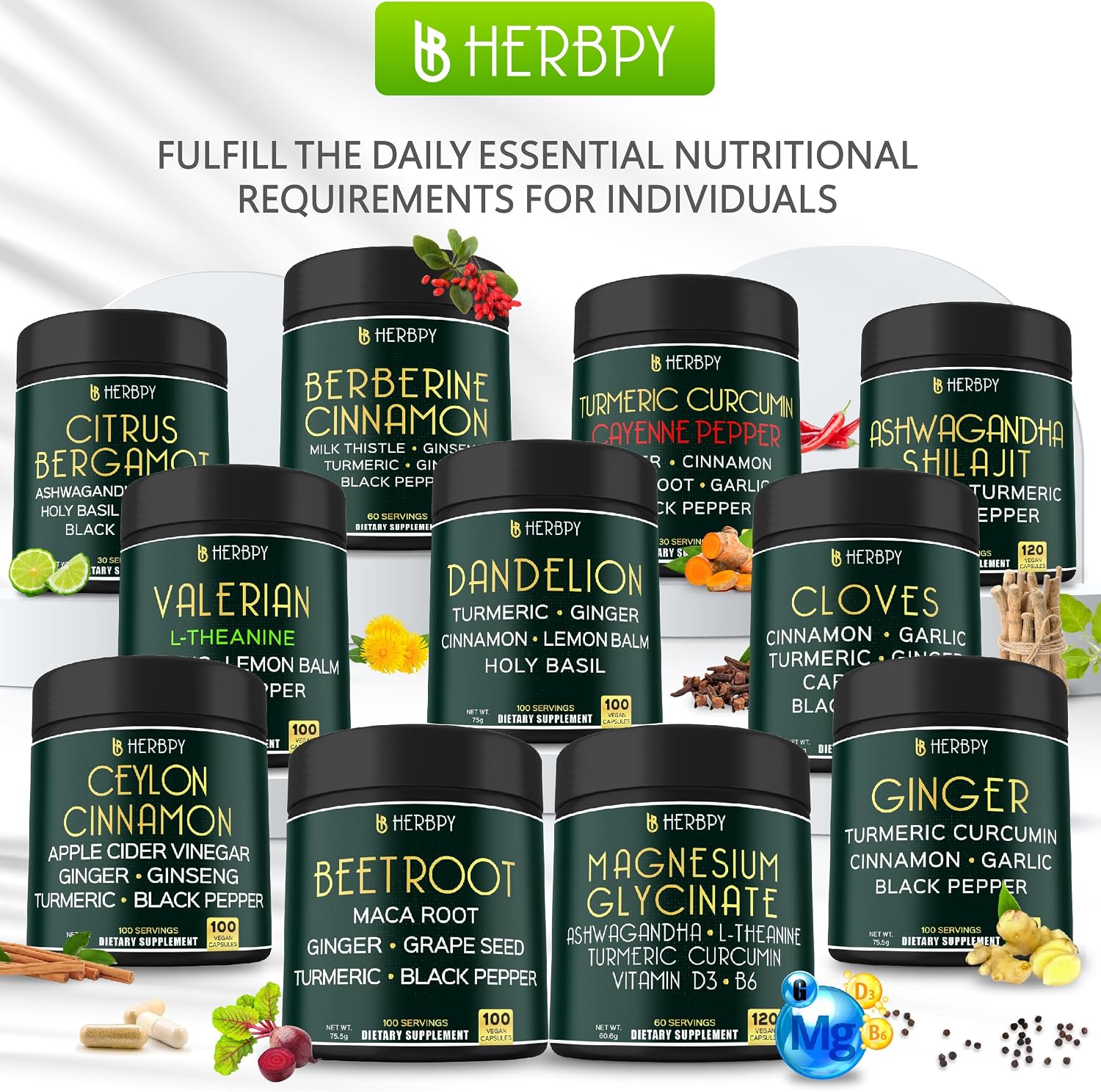 Herbpy Suplemento de Cardamomo 4en1 – Semillas de Cardamomo Verde y Negro con Cúrcuma y Pimienta Negra – Salud Digestiva – 100 Cápsulas Veganas