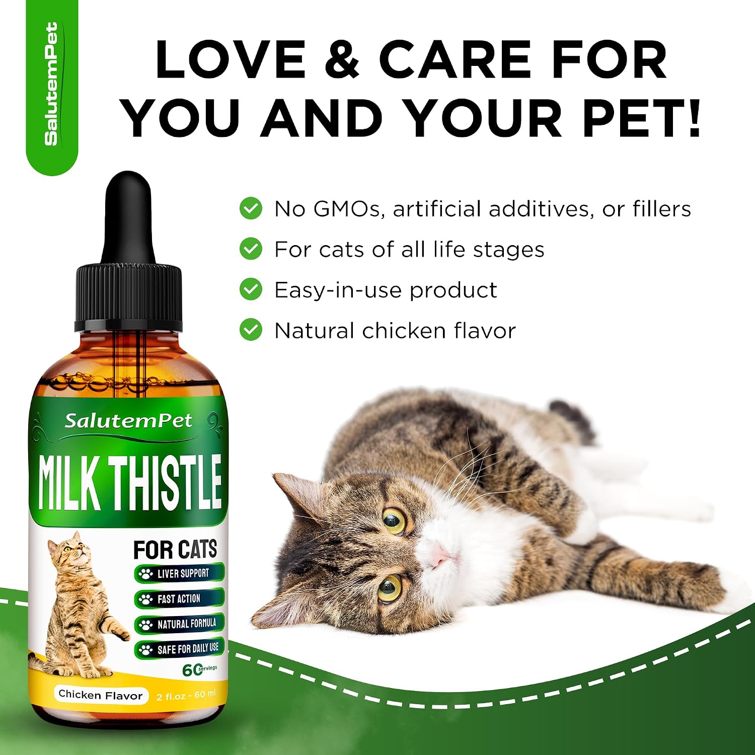 SalutemPet Cat Kidney Support - Cardo Mariano para Gatos - Suplemento Herbal para Riñones e Hígado - Sabor a Pollo - 2 oz