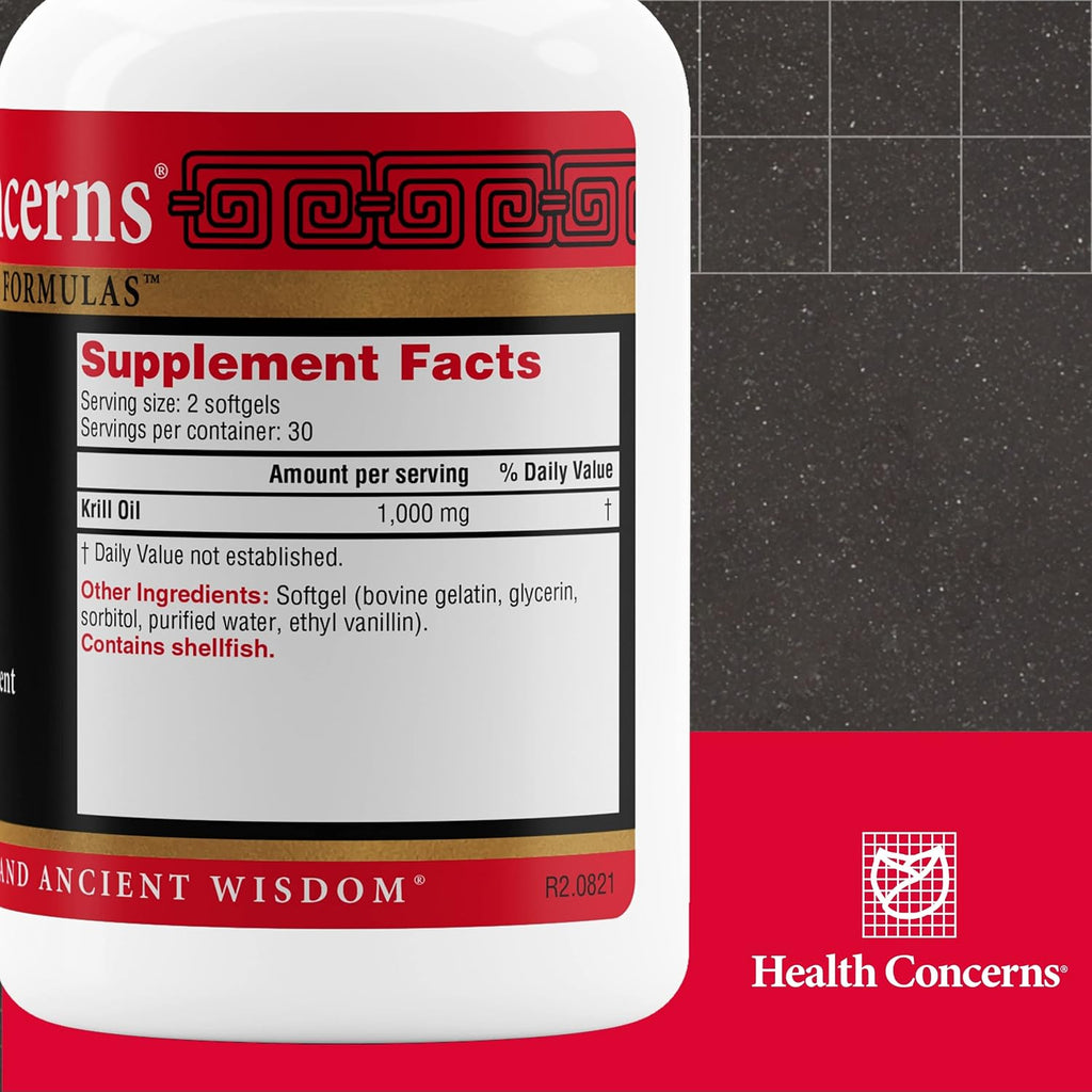 Health Concerns EPAQ – Aceite de Krill 1000 mg – Salud Cerebral y Cardiovascular – 60 Cápsulas Blandas