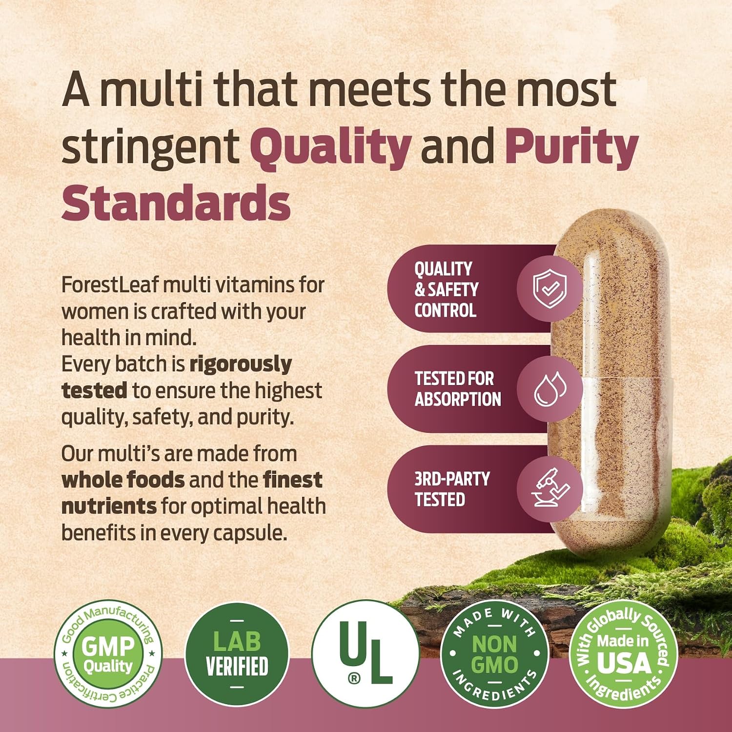 ForestLeaf Multivitamínico Diario para Mujeres, 60 Cápsulas Veganas