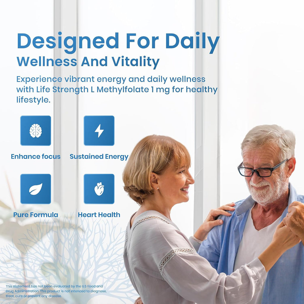 LifeStrength L-Metilfolato 1mg | 180 Cápsulas | Metilfolato Bioactivo 5-MTHF | Vegano, Sin Gluten