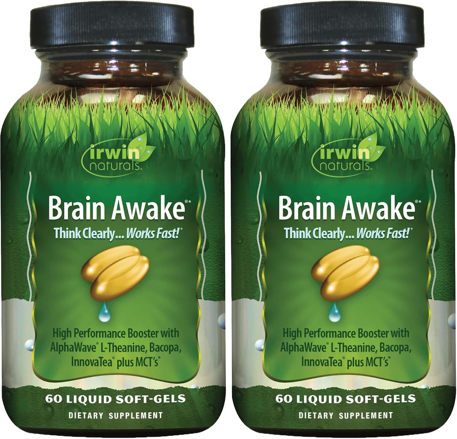 Irwin Naturals Brain Awake - Enfoque y Concentración - 60 Cápsulas Blandas Líquidas