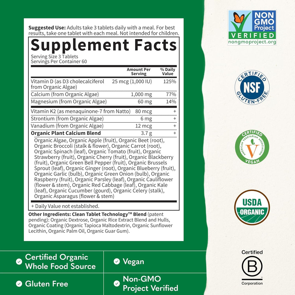 Garden of Life Calcium with Magnesium and Vitamin D3 & Organic K2 - 180 Tablets