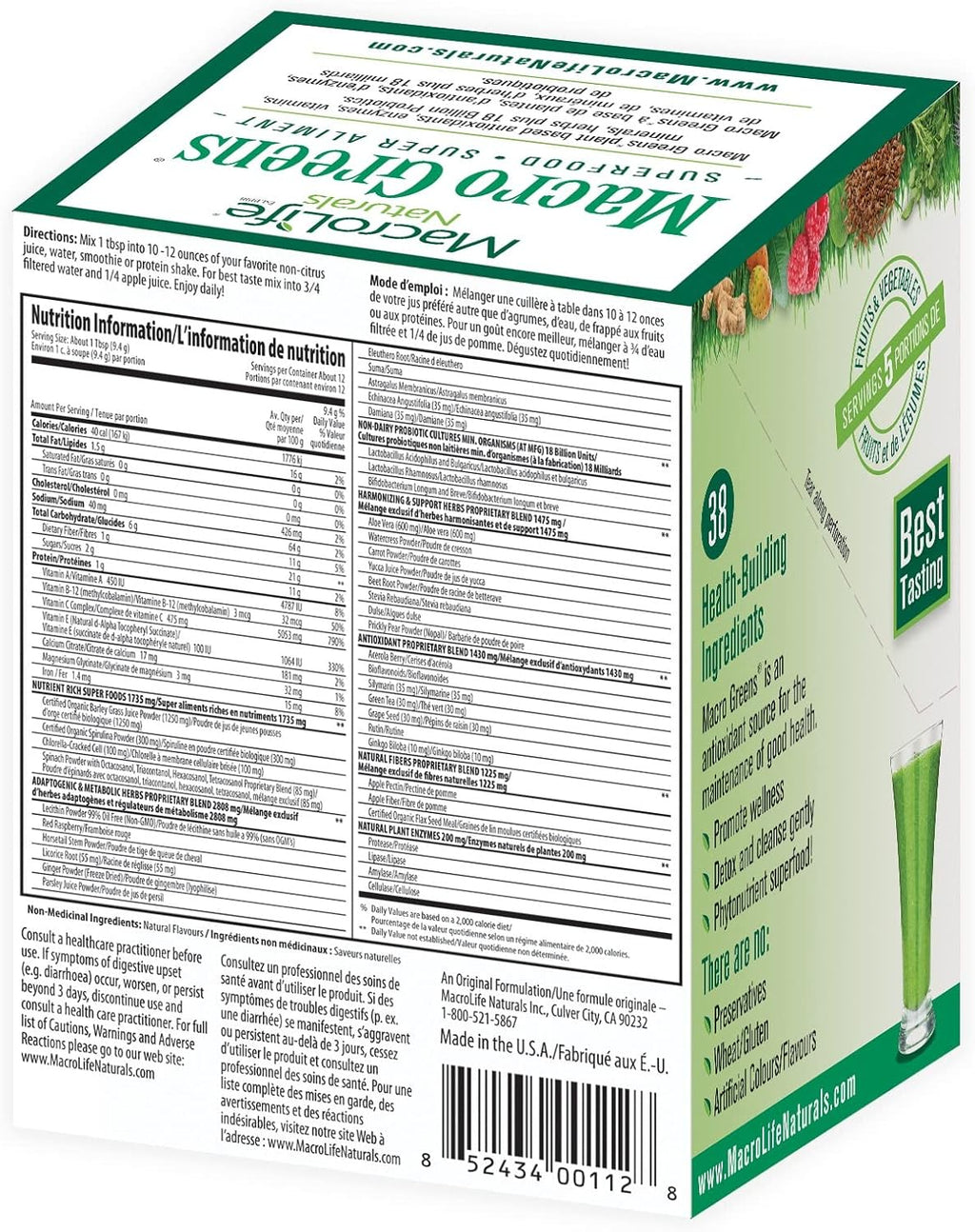 Macro Greens Superfood Powder – 38 Superalimentos con Probióticos y Enzimas