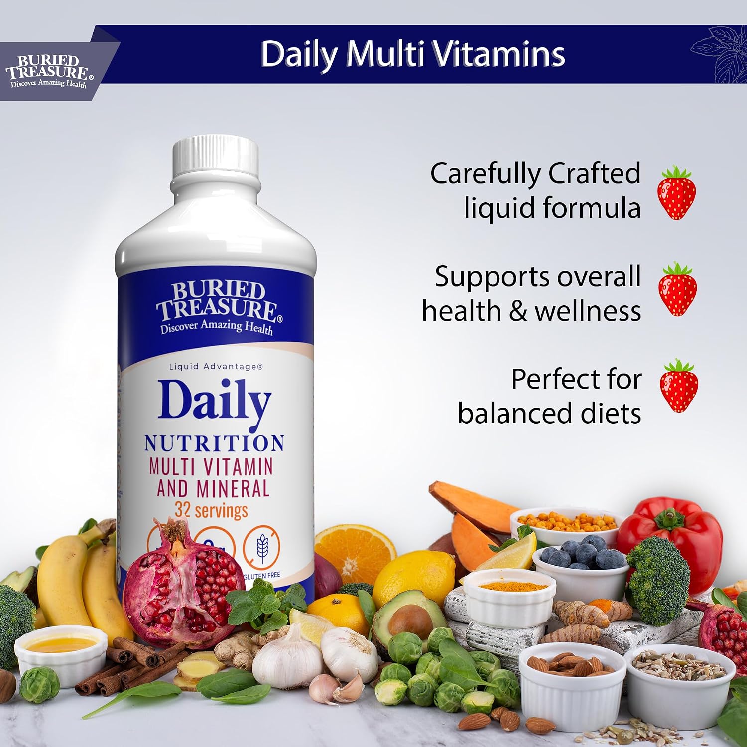 Buried Treasure Multivitamínico y Mineral Líquido de Nutrición Diaria con Oligoelementos, Superalimentos y Resveratrol