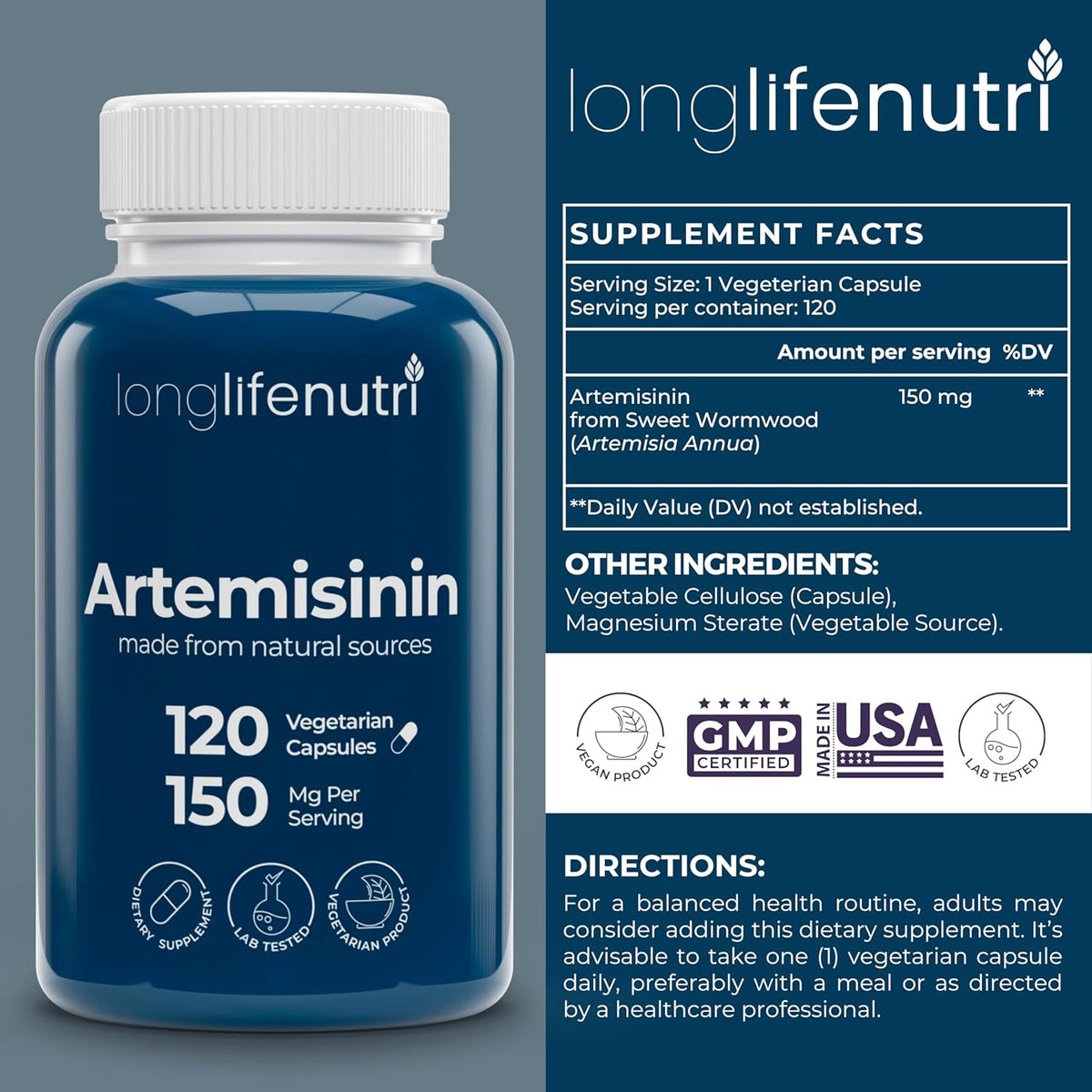 Artemisina 150mg - 120 Cápsulas Vegetales de Ajenjo Dulce Orgánico - LongLifeNutri – Image 2
