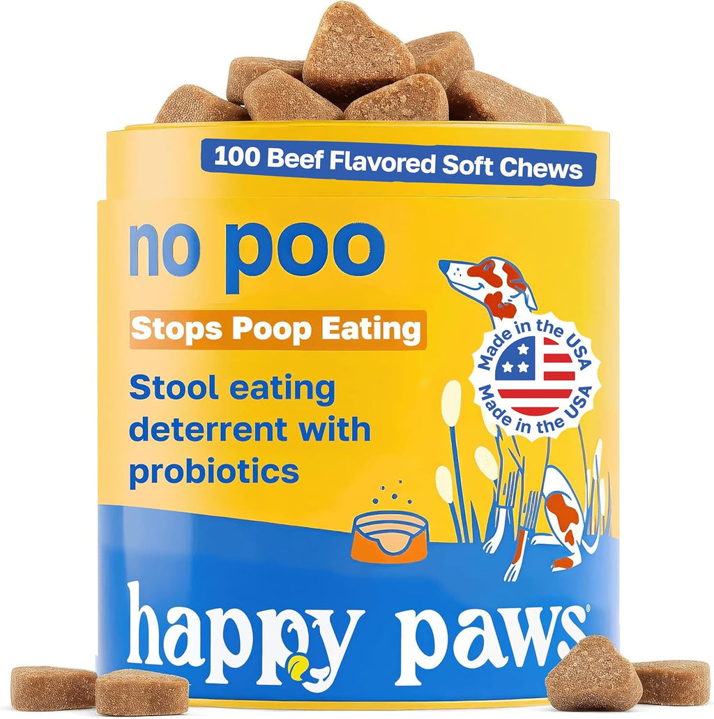 Happy Paws No Poo Chews para Perros - Coprofagia y Salud Digestiva con Calabaza, Probióticos y Enzimas - 100 uds