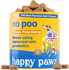 Happy Paws No Poo Chews para Perros - Coprofagia y Salud Digestiva con Calabaza, Probióticos y Enzimas - 100 uds