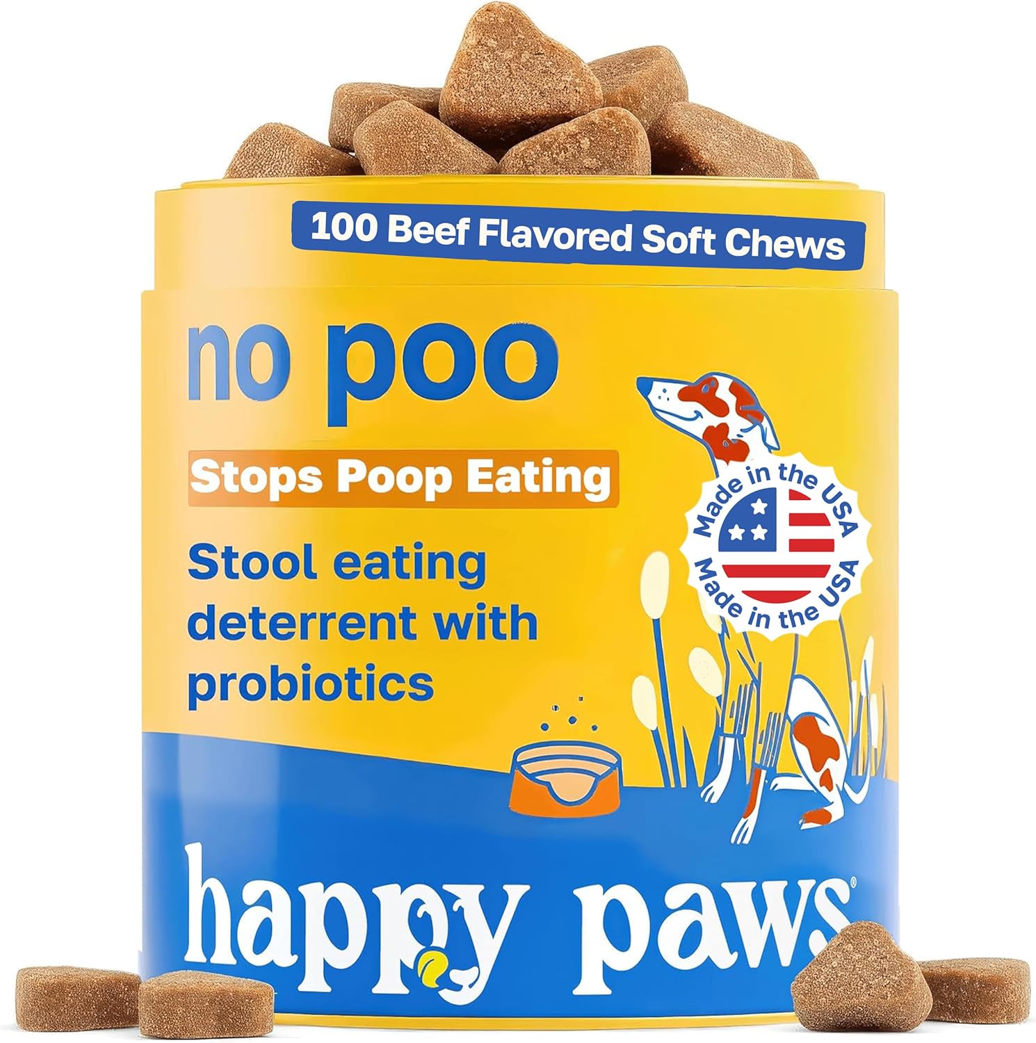 Happy Paws No Poo Chews para Perros - Coprofagia y Salud Digestiva con Calabaza, Probióticos y Enzimas - 100 uds