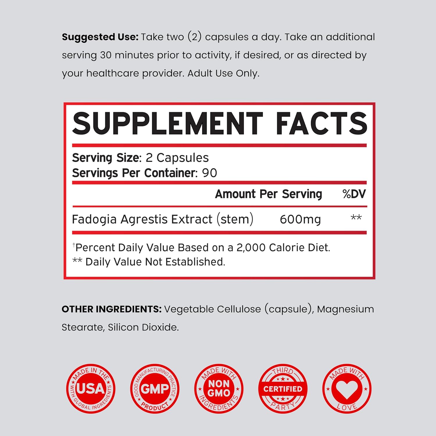 Fadogia Agrestis 600mg Extracto - 180 Cápsulas - Máxima Potencia - Vegano, Sin Gluten