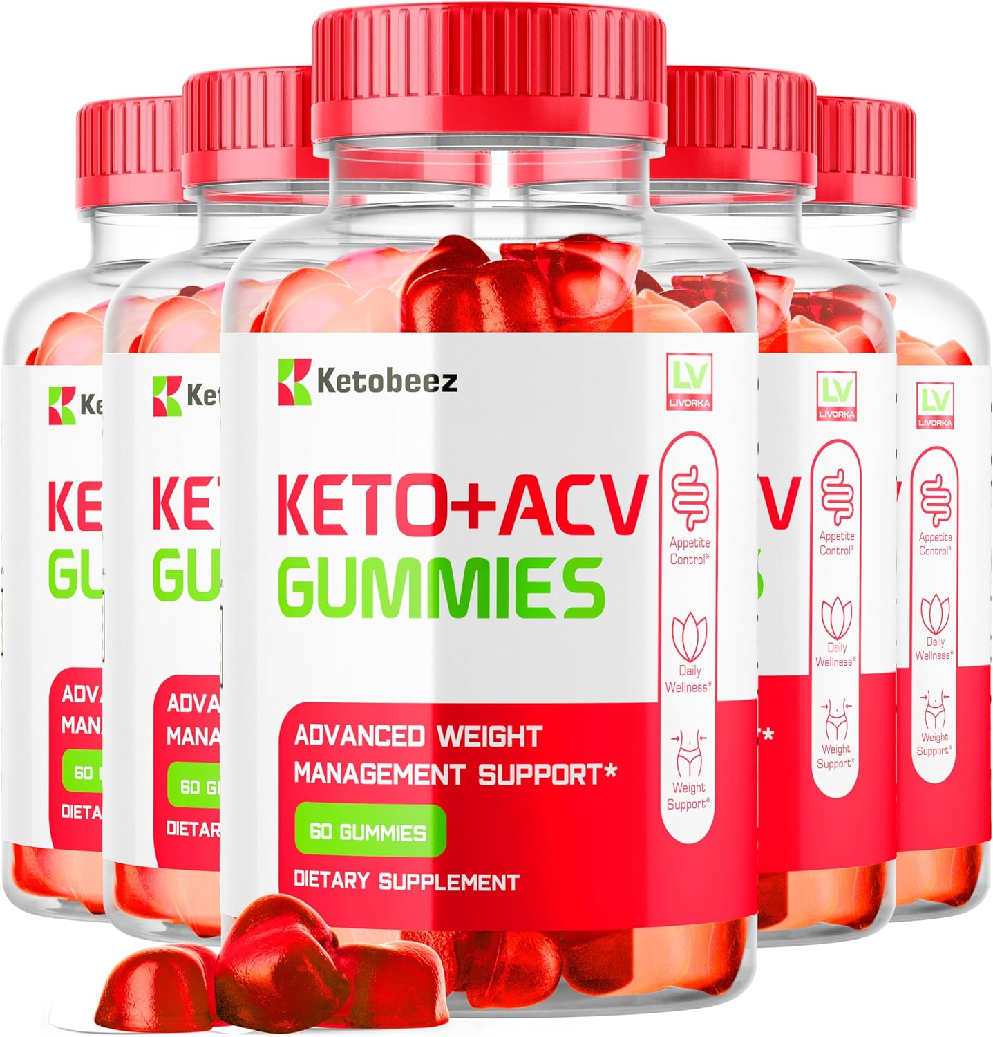 Ketobeez ACV Gummies - Pack de 5 frascos (60 gominolas por frasco)